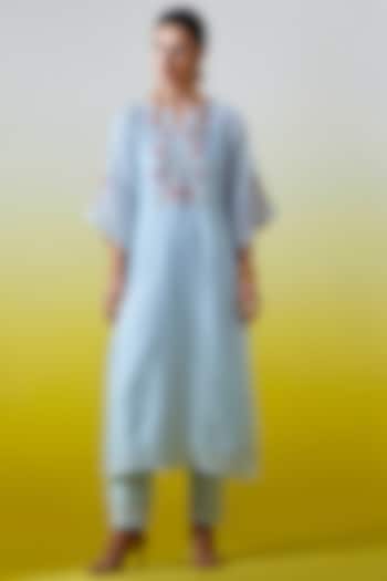 Light Blue Silk Chanderi Embroidered Kurta Set by Anantaa By Roohi Trehan at Pernia's Pop Up Shop