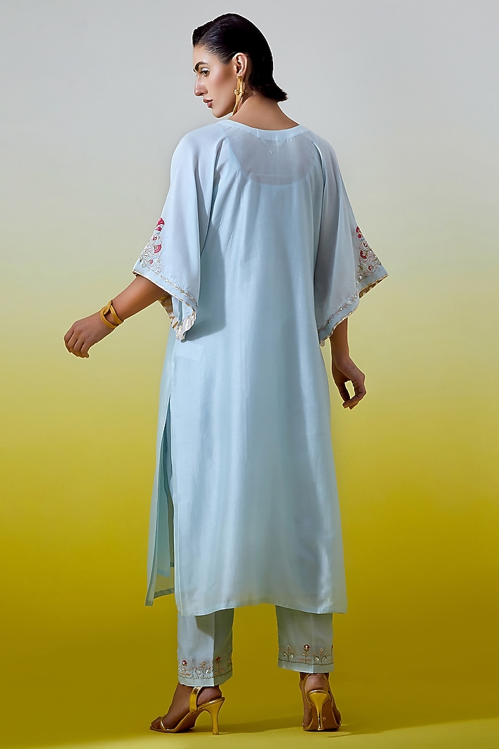 Light Blue Silk Chanderi Embroidered Kurta Set by Anantaa By Roohi Trehan at Pernia's Pop Up Shop