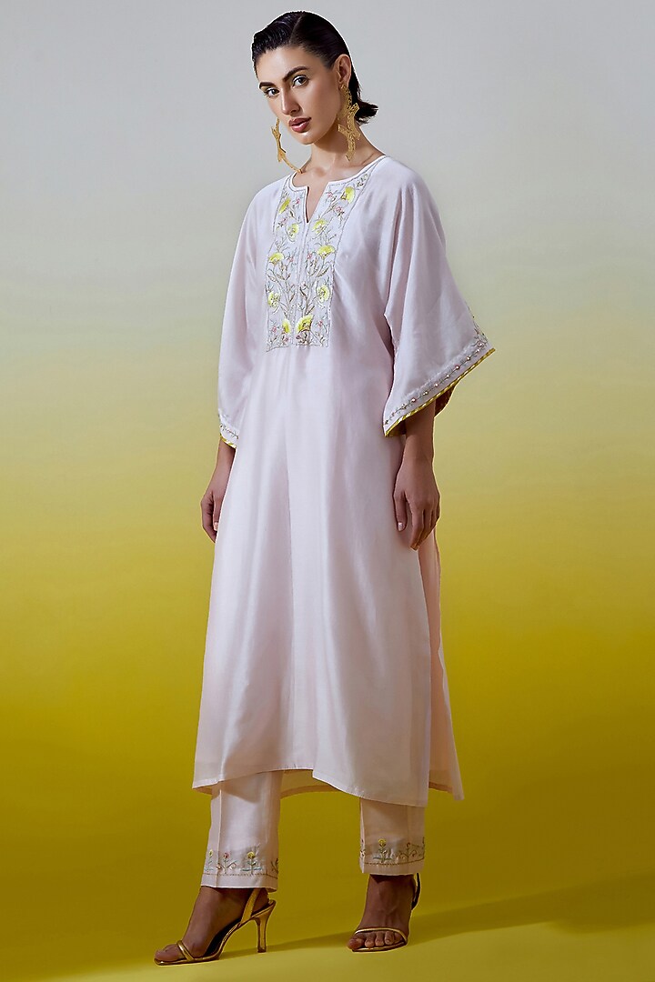 Light Pink Silk Chanderi Embroidered Kurta Set by Anantaa By Roohi Trehan at Pernia's Pop Up Shop