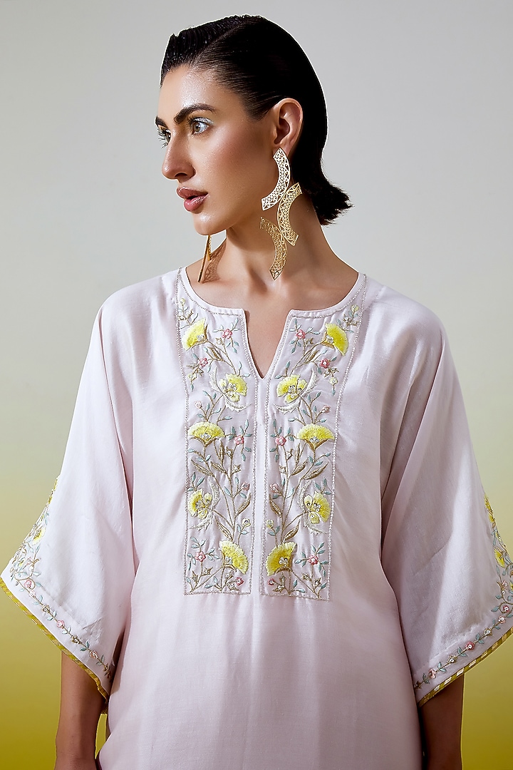 Light Pink Silk Chanderi Embroidered Kurta Set by Anantaa By Roohi Trehan at Pernia's Pop Up Shop