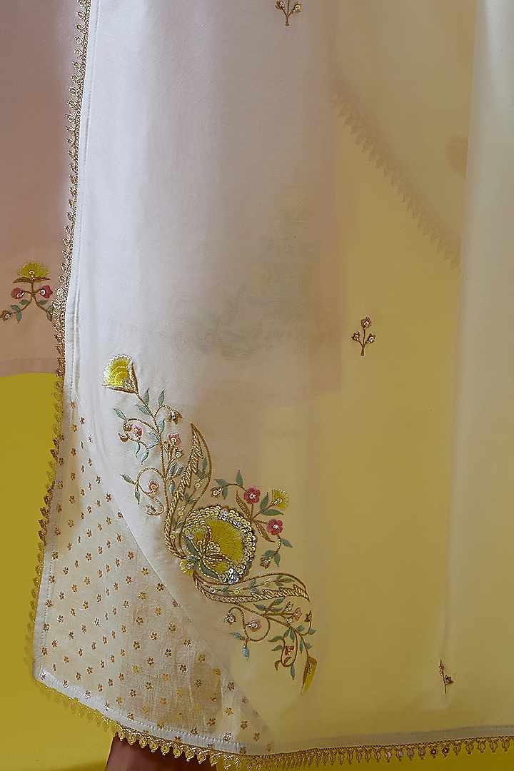 Off-White Silk Chanderi Embroidered Dupatta by Anantaa By Roohi Trehan at Pernia's Pop Up Shop