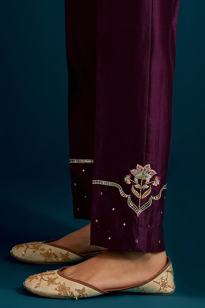 Purple Silk Chanderi Dabka Embroidered A-Line Kurta Set by Anantaa By Roohi Trehan at Pernia's Pop Up Shop