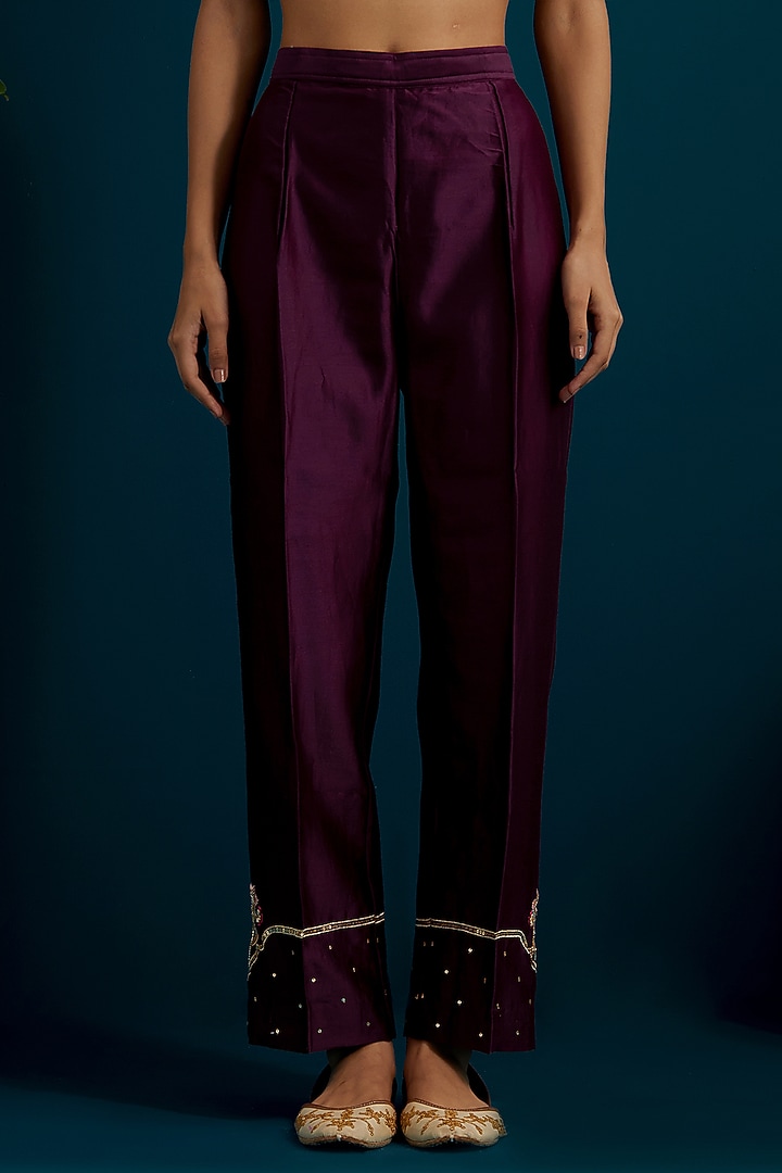 Purple Silk Chanderi Hand & Machine Embroidered Kurta Set by Anantaa By Roohi Trehan at Pernia's Pop Up Shop