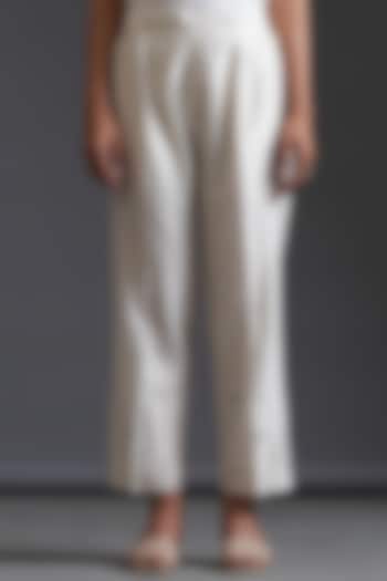 Off-White Silk Chanderi Hand Embroidered Pants by Anantaa By Roohi Trehan