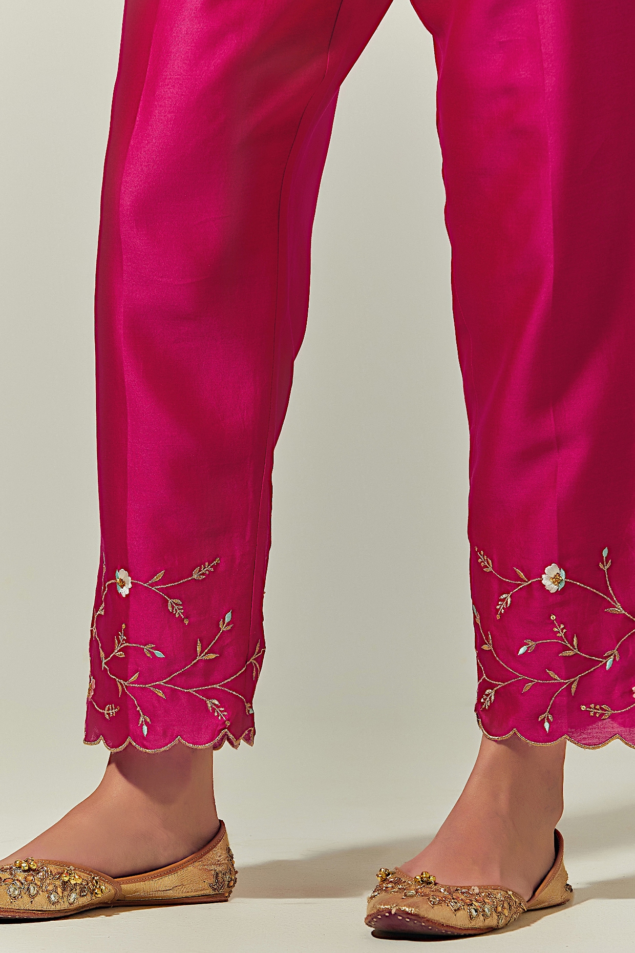 Fuchsia Silk Chanderi Embroidered Palazzo Pant Design by Anantaa By Roohi  Trehan at Pernia's Pop Up Shop 2024