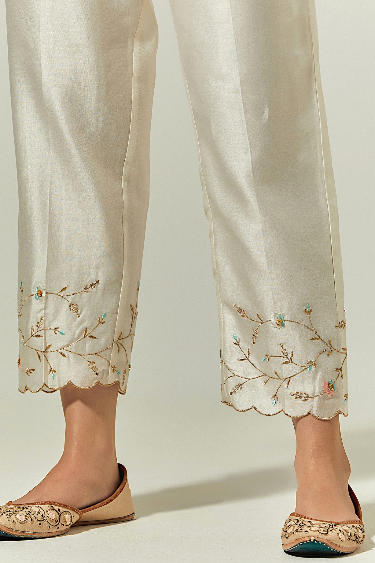 Buy AliColours Embroidered Pakistani Rayon Cigarette Pant White at