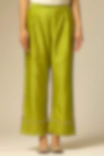 Lime Green Embroidered Palazzo Pants by Anantaa By Roohi Trehan