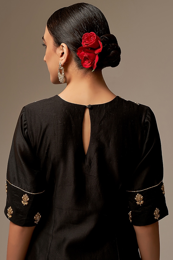 Black Silk Chanderi Embroidered Blouse by Anantaa By Roohi Trehan at Pernia's Pop Up Shop