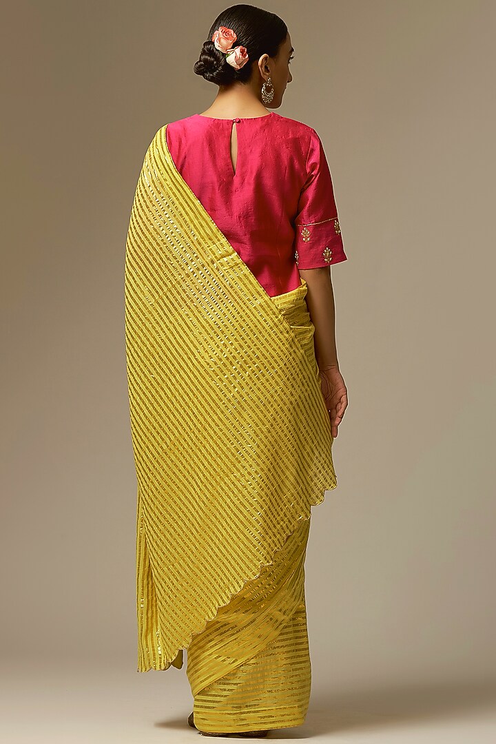 Yellow Cotton & Lurex Printed Festive Saree by Anantaa By Roohi Trehan at Pernia's Pop Up Shop