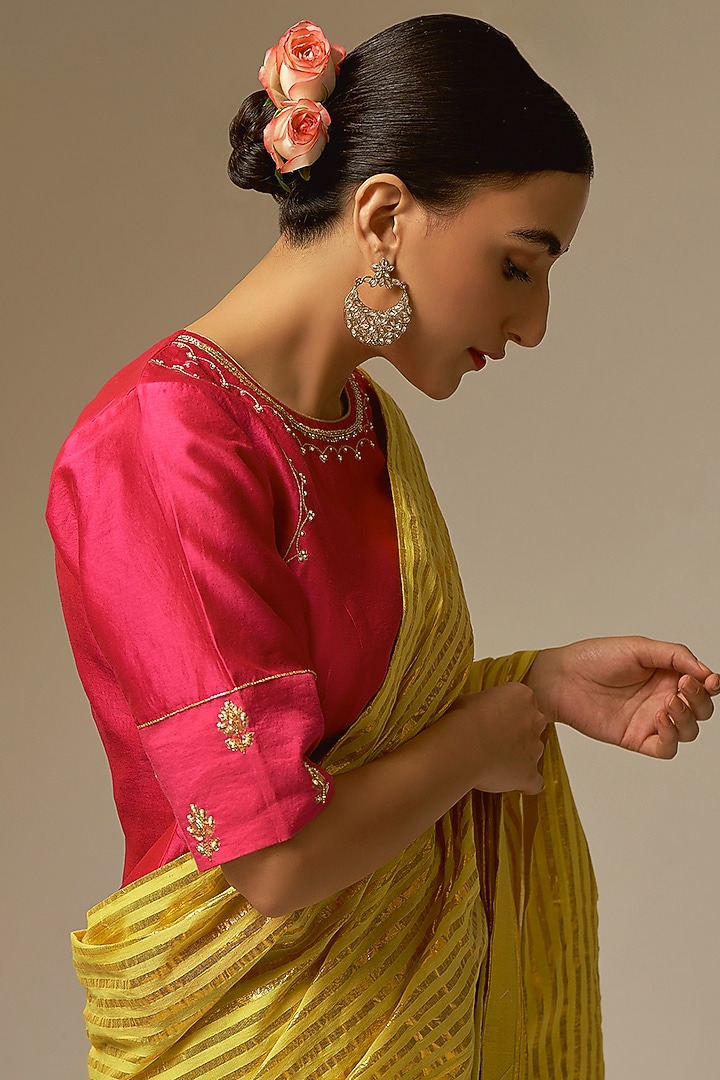 Yellow Cotton & Lurex Printed Festive Saree by Anantaa By Roohi Trehan at Pernia's Pop Up Shop