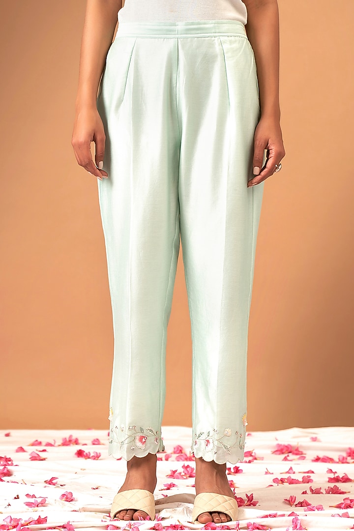 Mint Silk Chanderi Embroidered Kurta Set by Anantaa By Roohi Trehan at Pernia's Pop Up Shop