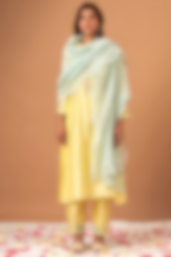 Yellow Silk Chanderi Embroidered Kurta Set by Anantaa By Roohi Trehan at Pernia's Pop Up Shop