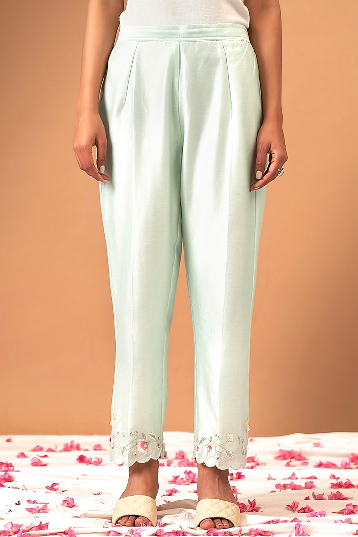 Mint Silk Chanderi Embroidered Kurta Set by Anantaa By Roohi Trehan at Pernia's Pop Up Shop