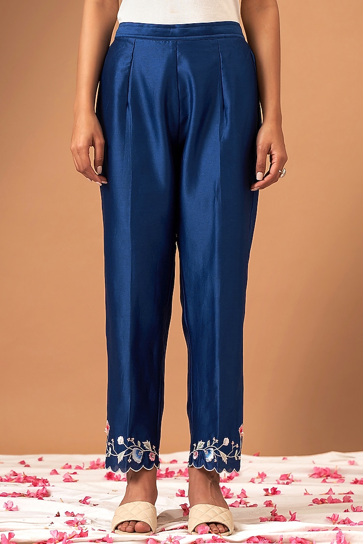 Blue Silk Chanderi Embroidered Kurta Set by Anantaa By Roohi Trehan at Pernia's Pop Up Shop