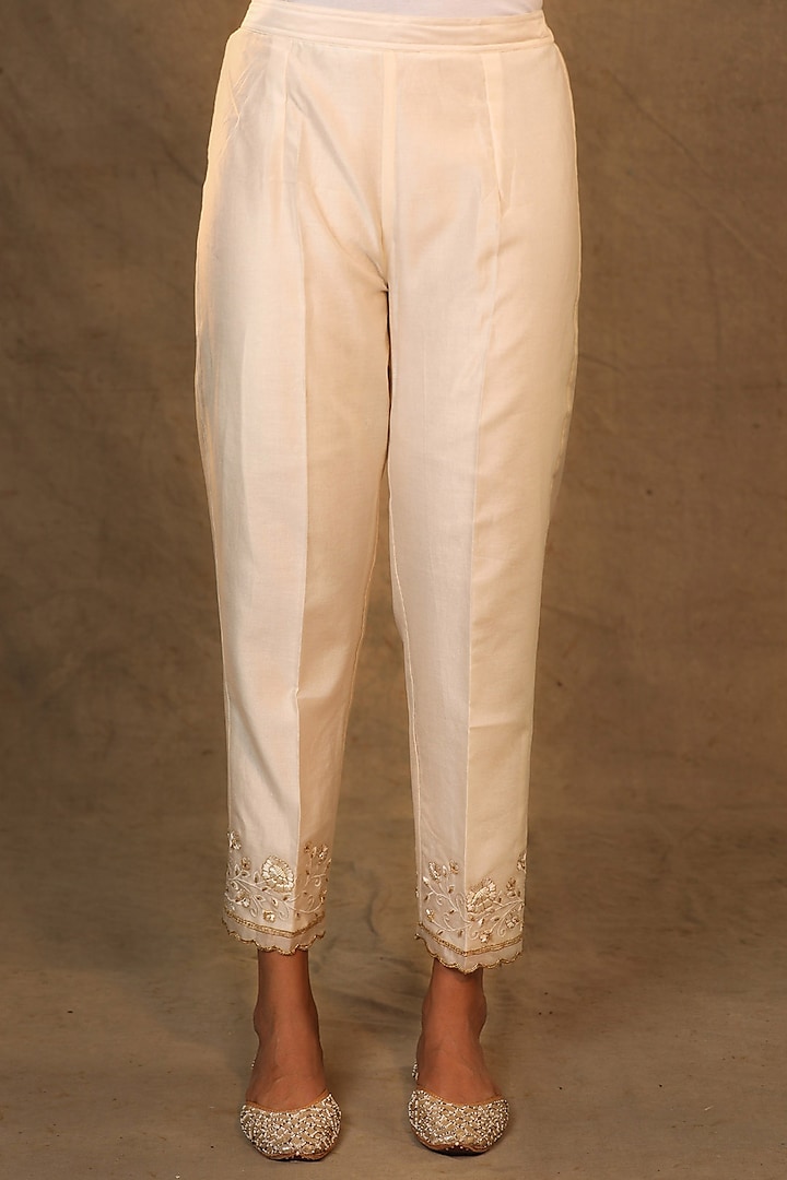 Ivory Embroidered Pants by Anantaa By Roohi Trehan