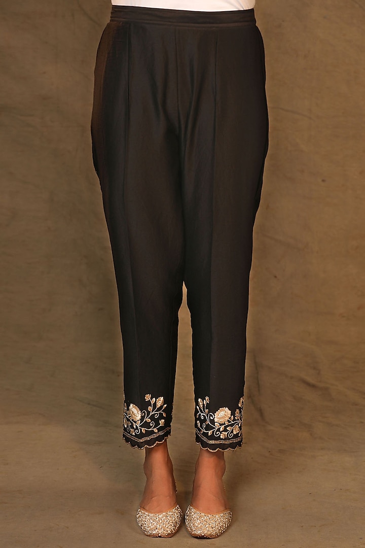 Black Embroidered Pants by Anantaa By Roohi Trehan