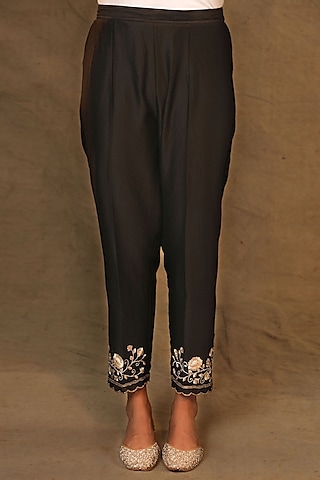 Buy Black Silk Pants for Women Online from India's Luxury Designers 2024