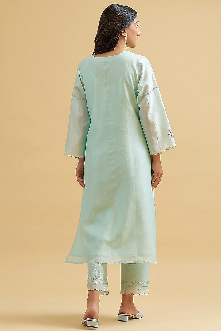 Mint Silk Chanderi Embroidered Kurta Set by Anantaa By Roohi Trehan at Pernia's Pop Up Shop