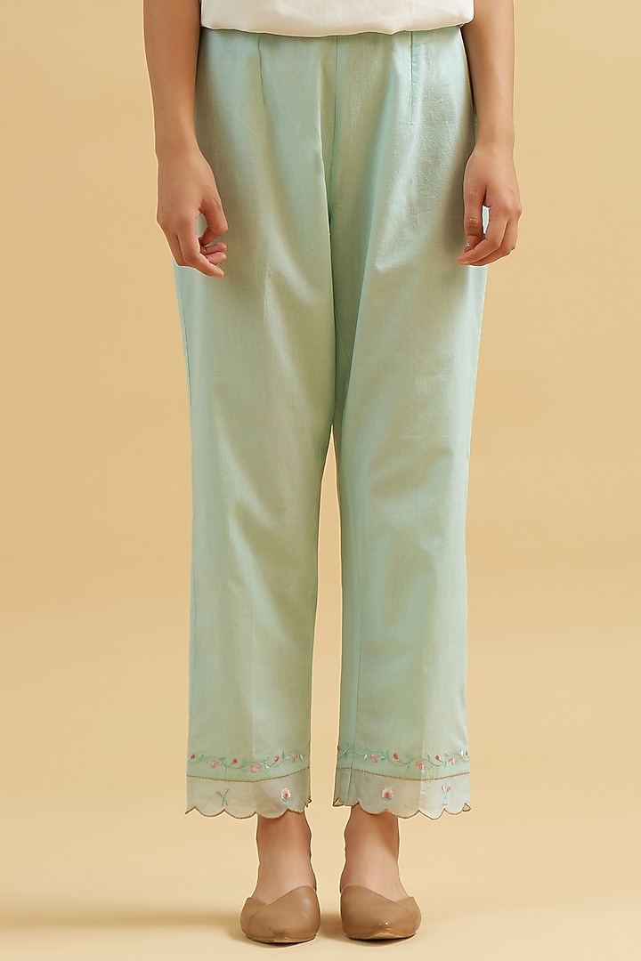 Mint Silk Chanderi Embroidered Kurta Set by Anantaa By Roohi Trehan at Pernia's Pop Up Shop