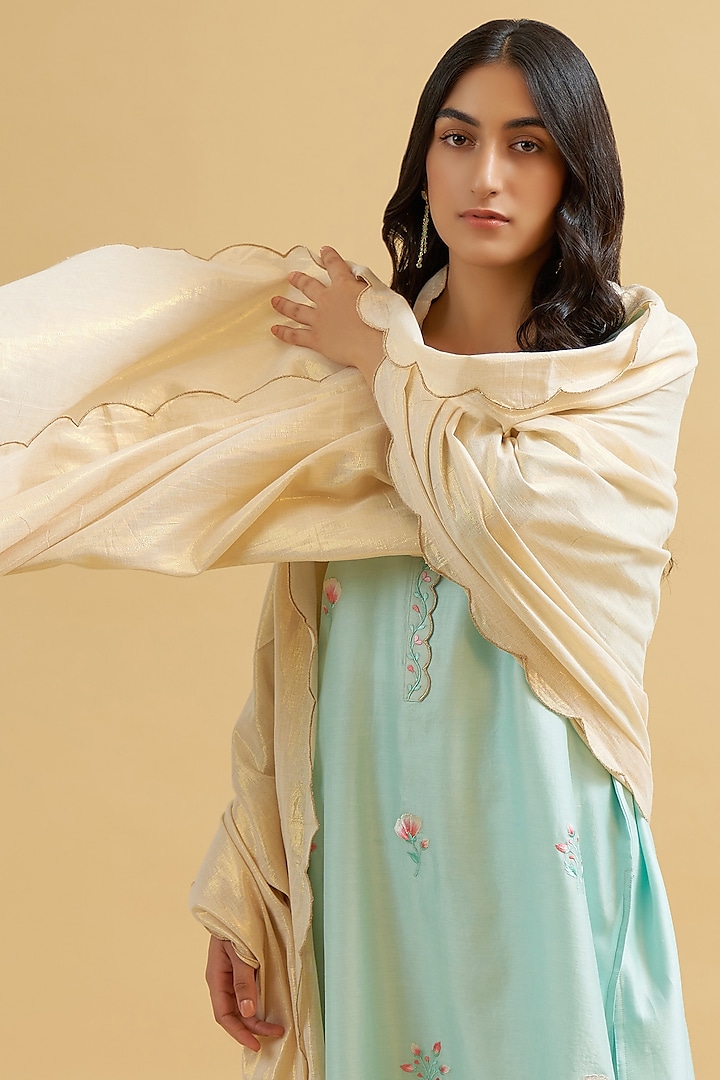 Mint Silk Chanderi Embroidered Kurta Set by Anantaa By Roohi Trehan at Pernia's Pop Up Shop