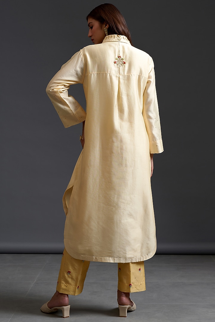 Yellow Silk Chanderi Embroidered Tunic Set by Anantaa By Roohi Trehan at Pernia's Pop Up Shop