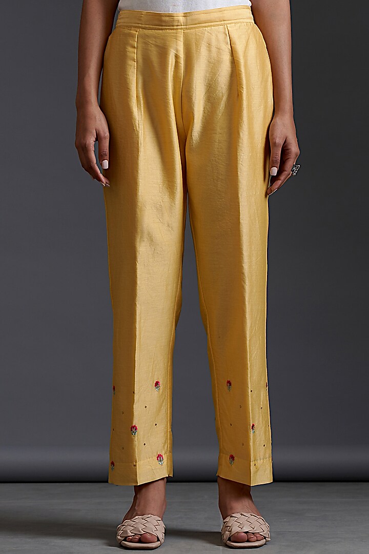 Yellow Silk Chanderi Embroidered Tunic Set by Anantaa By Roohi Trehan at Pernia's Pop Up Shop
