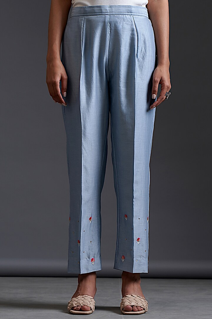 Light Blue Silk Chanderi Embroidered Tunic Set by Anantaa By Roohi Trehan at Pernia's Pop Up Shop