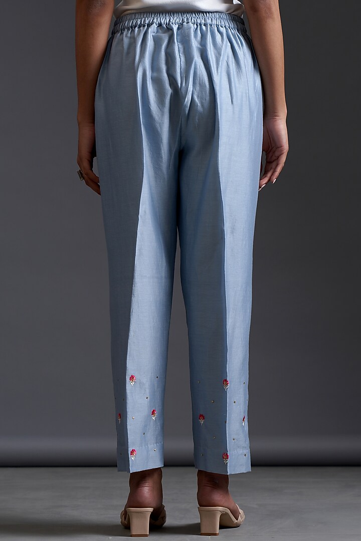 Light Blue Silk Chanderi Embroidered Tunic Set by Anantaa By Roohi Trehan at Pernia's Pop Up Shop