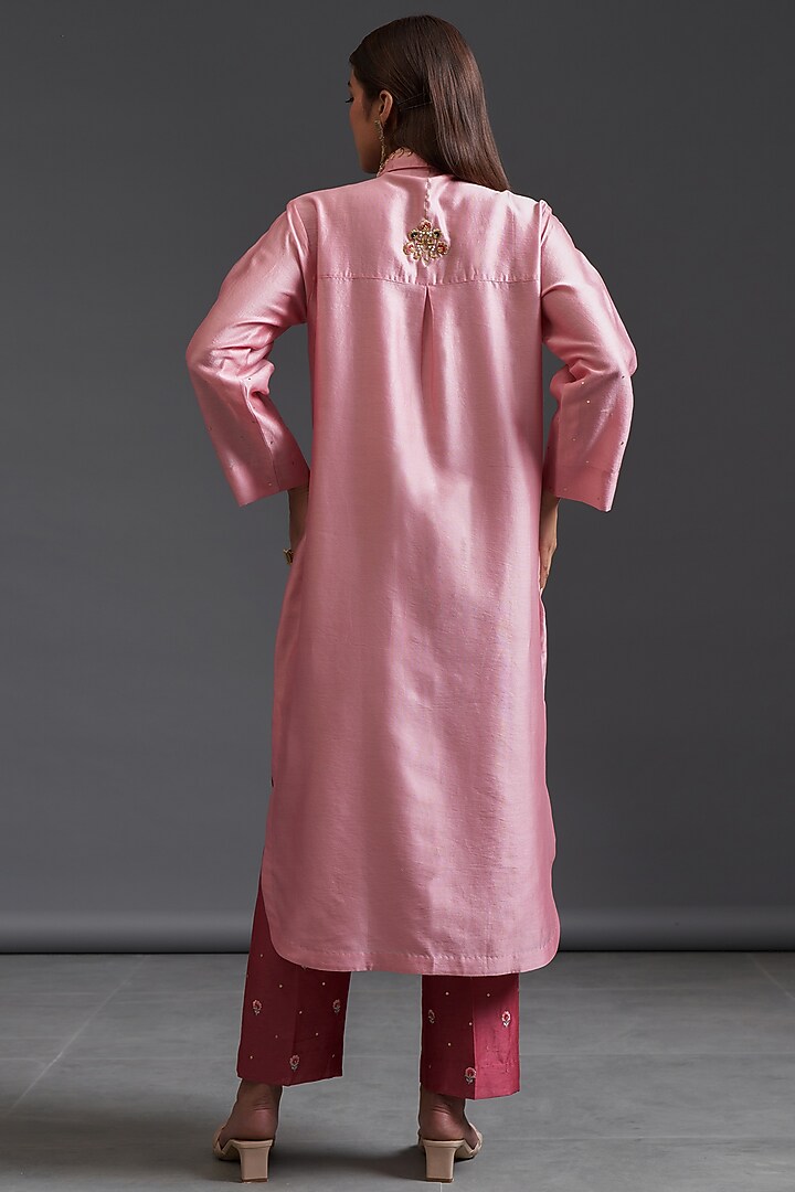 Pink Silk Chanderi Embroidered Tunic Set by Anantaa By Roohi Trehan at Pernia's Pop Up Shop