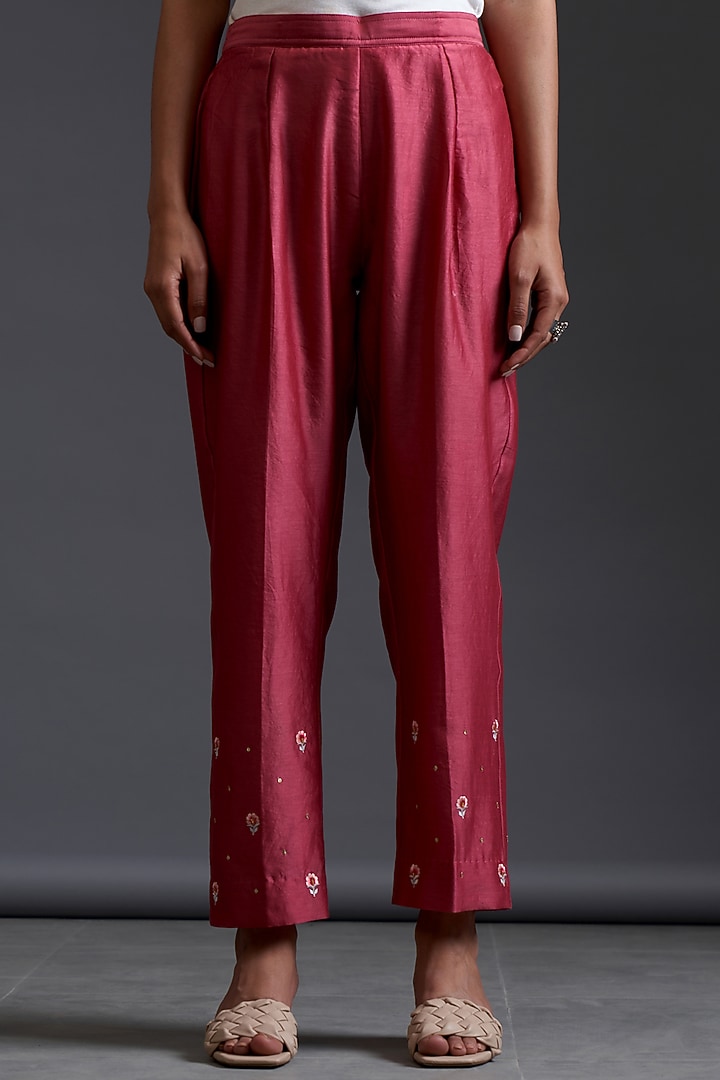Pink Silk Chanderi Embroidered Tunic Set by Anantaa By Roohi Trehan at Pernia's Pop Up Shop