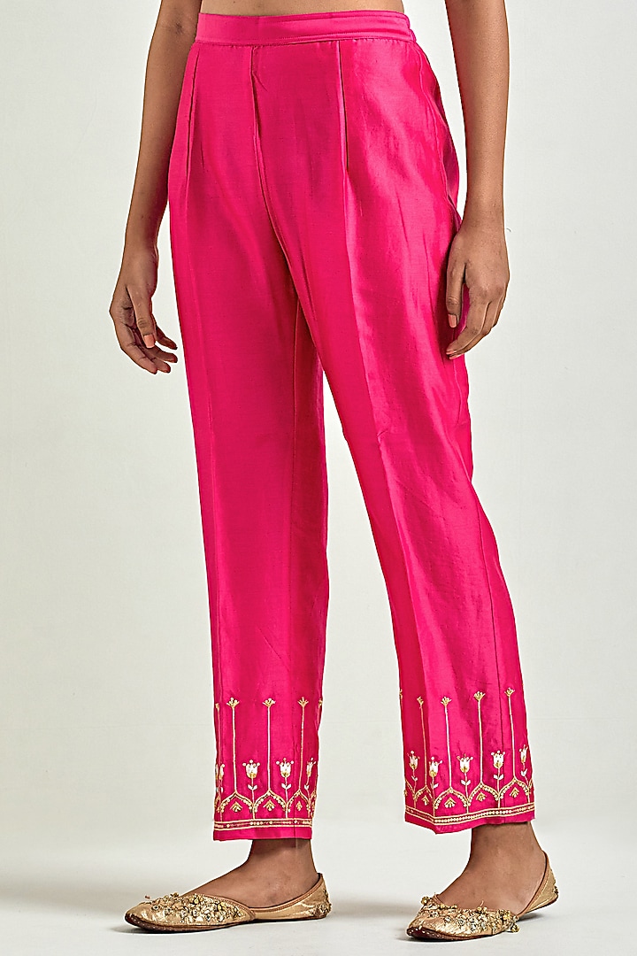 Fuchsia Silk Chanderi Embroidered Kurta Set by Anantaa By Roohi Trehan at Pernia's Pop Up Shop