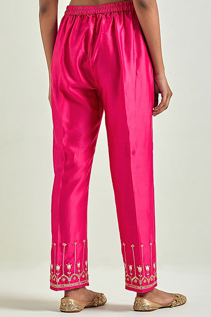 Fuchsia Silk Chanderi Embroidered Kurta Set by Anantaa By Roohi Trehan at Pernia's Pop Up Shop