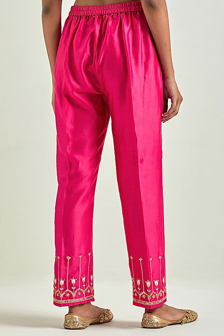 Fuchsia Silk Chanderi Embroidered Kurta Set by Anantaa By Roohi Trehan at Pernia's Pop Up Shop