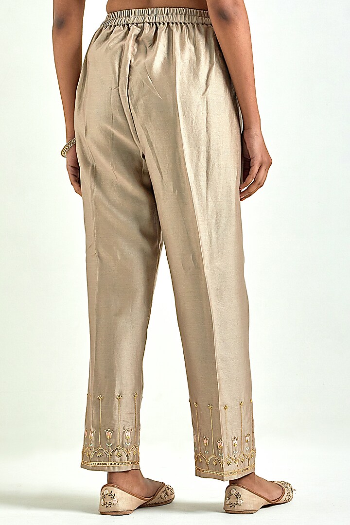Brown Silk Chanderi Embroidered Kurta Set by Anantaa By Roohi Trehan at Pernia's Pop Up Shop