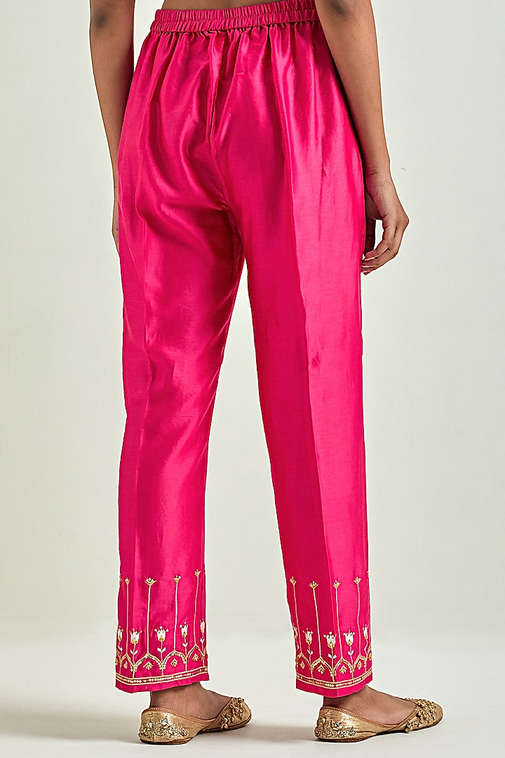 Fuchsia Silk Chanderi Embroidered Kurta Set by Anantaa By Roohi Trehan at Pernia's Pop Up Shop