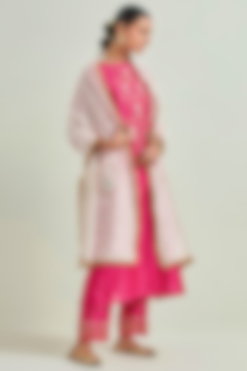 Fuchsia Silk Chanderi Embroidered Kurta Set by Anantaa By Roohi Trehan at Pernia's Pop Up Shop