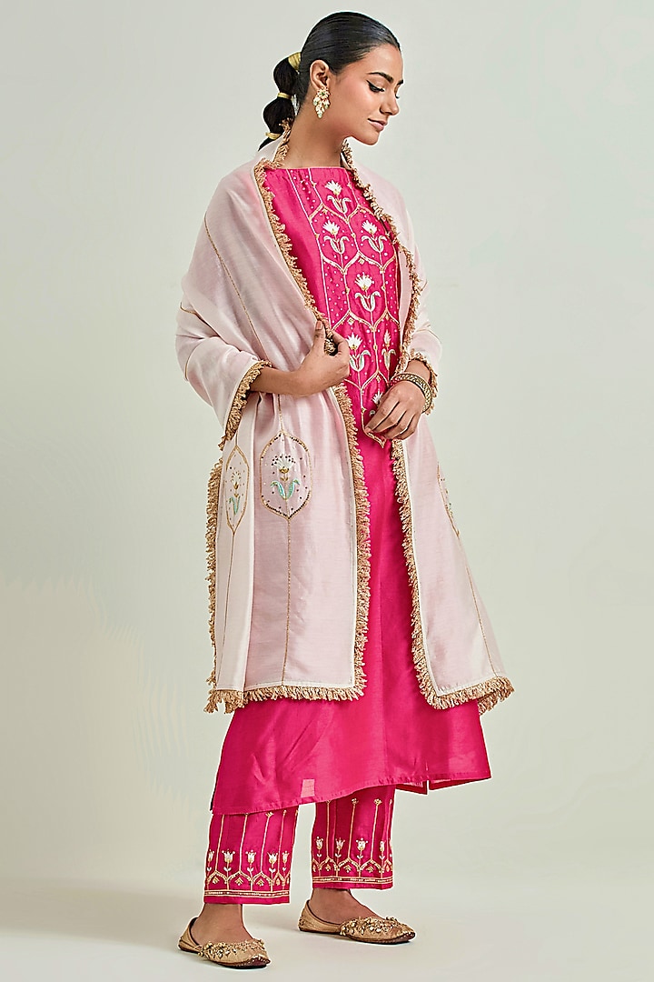 Fuchsia Silk Chanderi Embroidered Kurta Set by Anantaa By Roohi Trehan at Pernia's Pop Up Shop