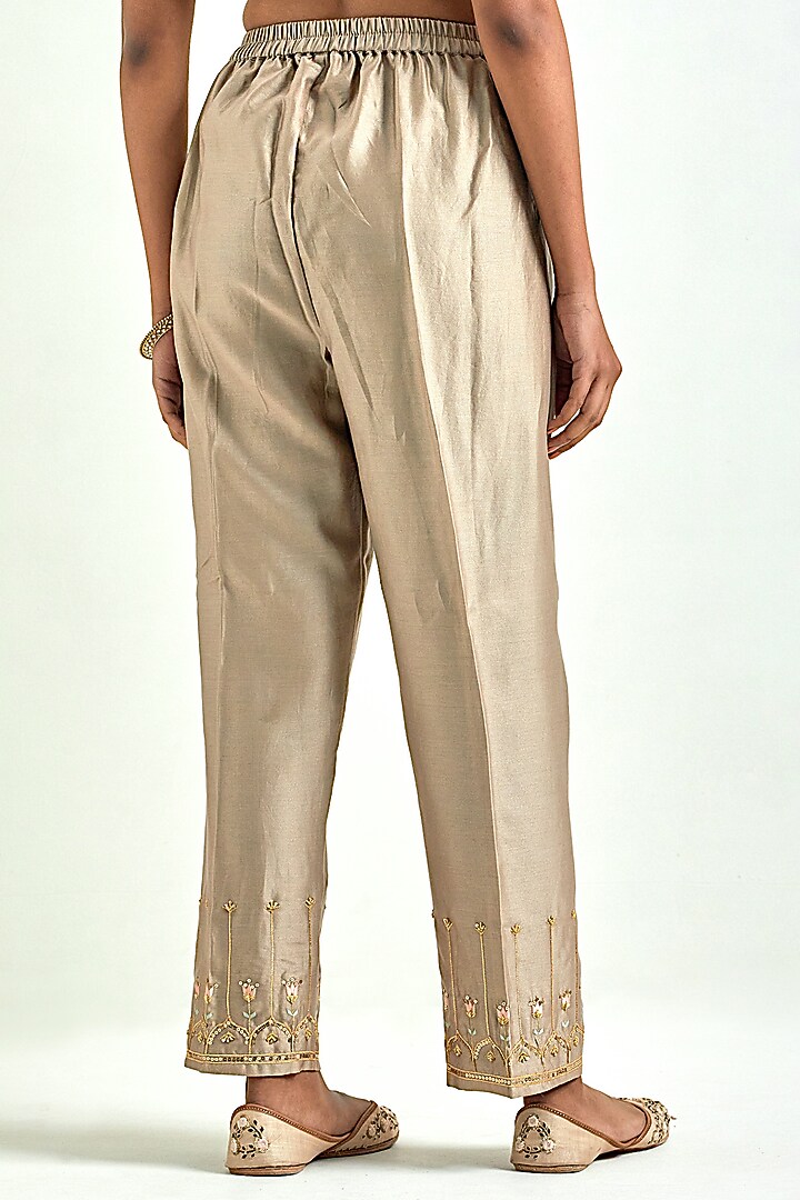 Brown Silk Chanderi Embroidered Kurta Set by Anantaa By Roohi Trehan at Pernia's Pop Up Shop