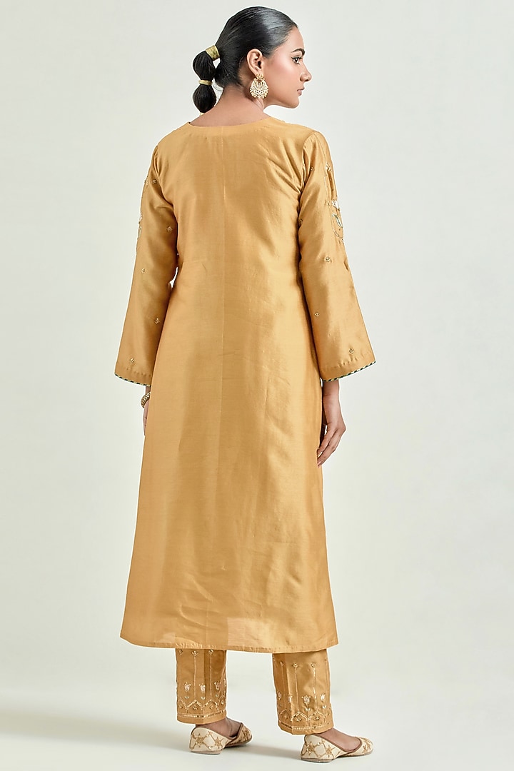 Mustard Silk Chanderi Embroidered Kurta Set by Anantaa By Roohi Trehan at Pernia's Pop Up Shop