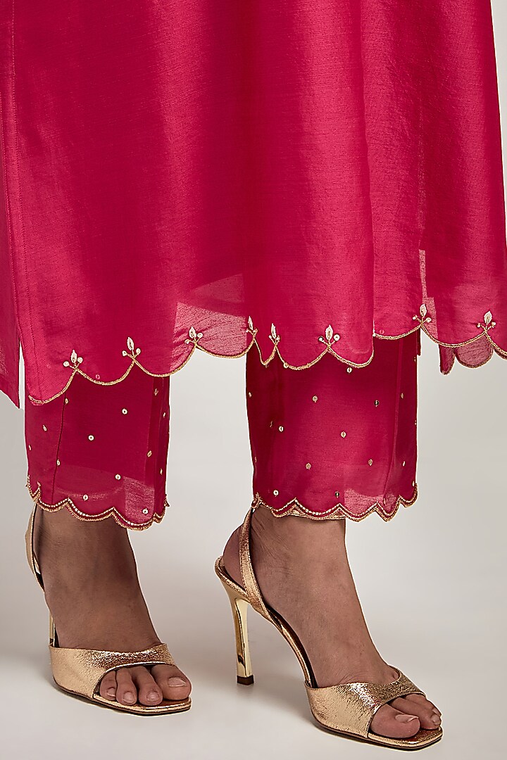 Fuchsia Silk Chanderi Sequin & Cutdana Embroidered Kurta Set by Anantaa By Roohi Trehan at Pernia's Pop Up Shop