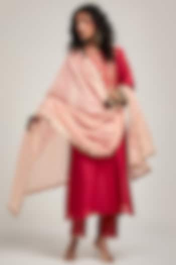 Red Silk Chanderi Sequins Embroidered Kurta Set by Anantaa By Roohi Trehan at Pernia's Pop Up Shop