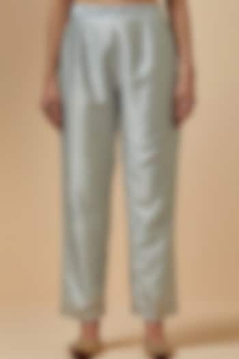 Grey Hand Embroidered Palazzo Pants by Anantaa By Roohi Trehan