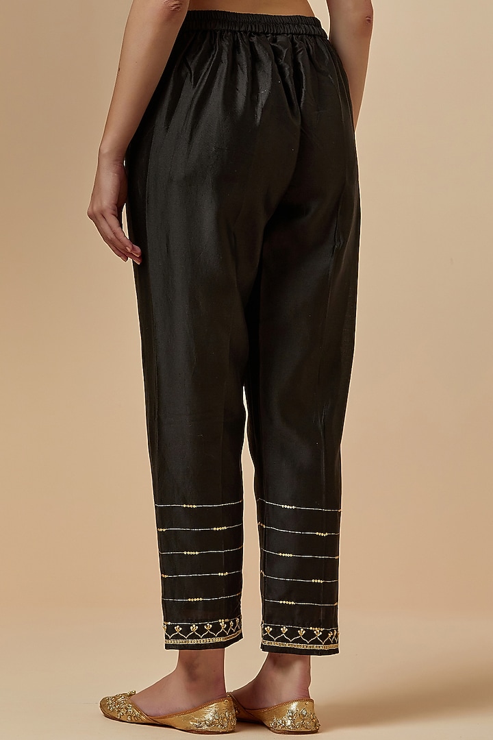 Black Hand Embroidered Palazzo Pants by Anantaa By Roohi Trehan at Pernia's Pop Up Shop