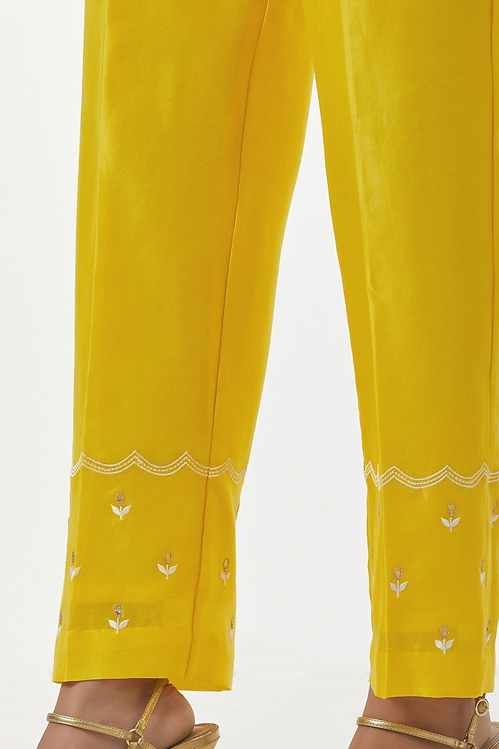 Yellow Embroidered Palazzo Pants by Anantaa By Roohi Trehan at Pernia's Pop Up Shop