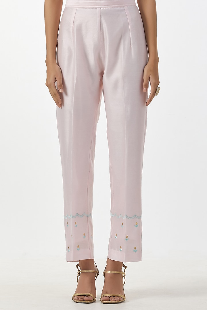 Pink Embroidered Palazzo Pants by Anantaa By Roohi Trehan
