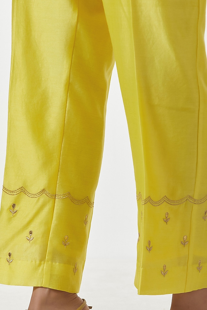 Bright Yellow Embroidered Palazzo Pants by Anantaa By Roohi Trehan at Pernia's Pop Up Shop