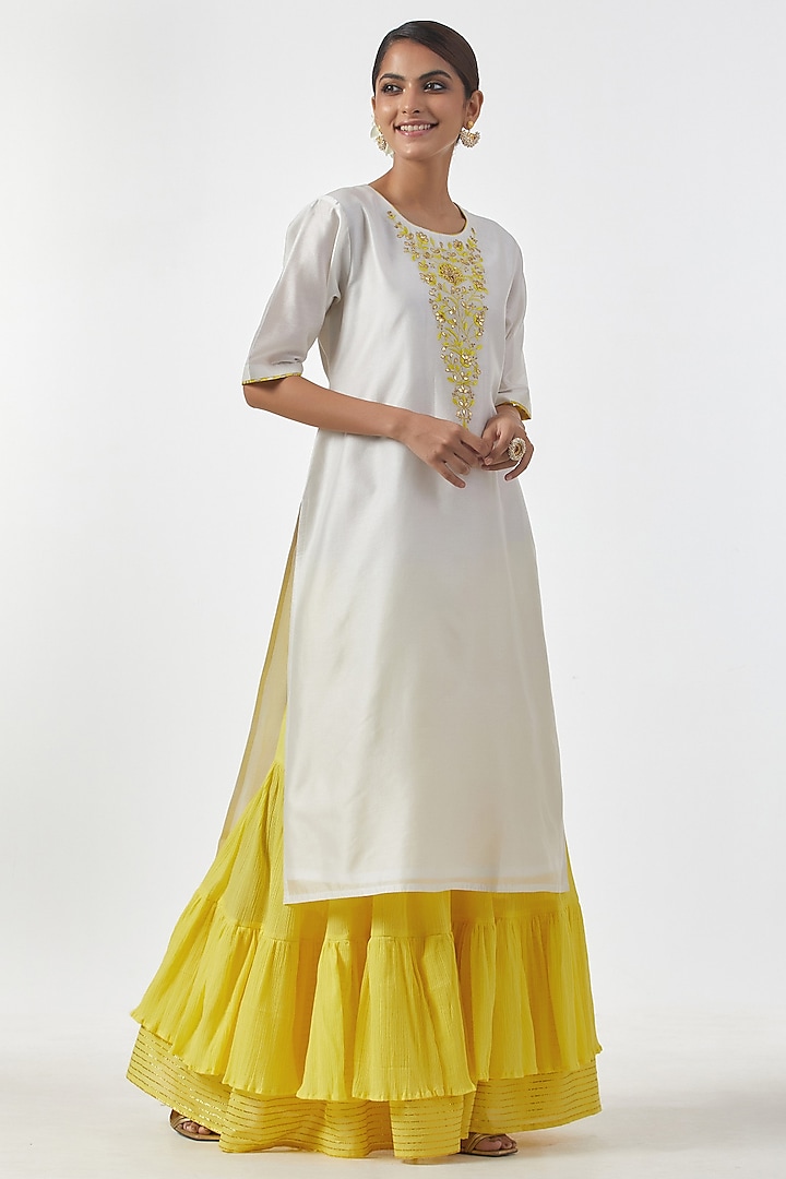 Bright Yellow Cotton Sharara Pants by Anantaa By Roohi Trehan