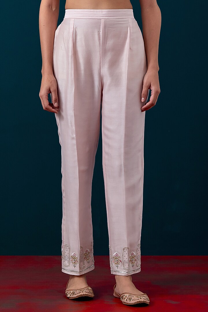 Pink Silk Chanderi Zari & Sequin Hand Embroidered Kurta Set by Anantaa By Roohi Trehan at Pernia's Pop Up Shop