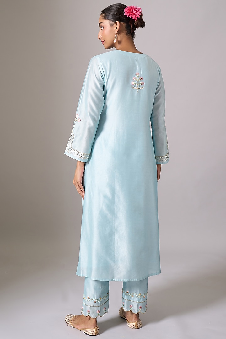 Light Blue Silk Chanderi Sequins Embroidered Kurta Set by Anantaa By Roohi Trehan at Pernia's Pop Up Shop