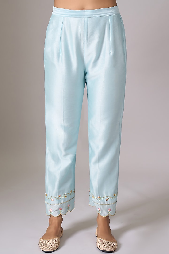 Light Blue Silk Chanderi Sequins Embroidered Kurta Set by Anantaa By Roohi Trehan at Pernia's Pop Up Shop